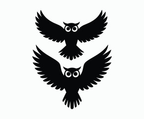 Obraz premium Owl bird silhouette editable EPS vector isolated illustration template on a white background