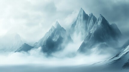 Obraz premium Mountain Peaks Rising Above a Misty Valley