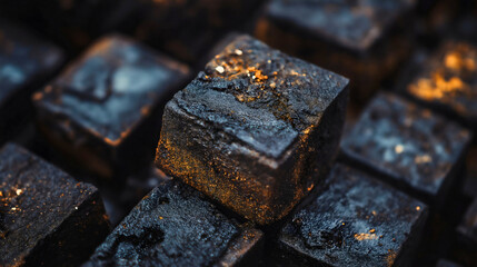 Briquette stack, heat fuel pile, fire energy source, compressed wood industry, coal alternative, biomass texture closeup, ecological firewood heap, renewable burning material, sawdust bricks