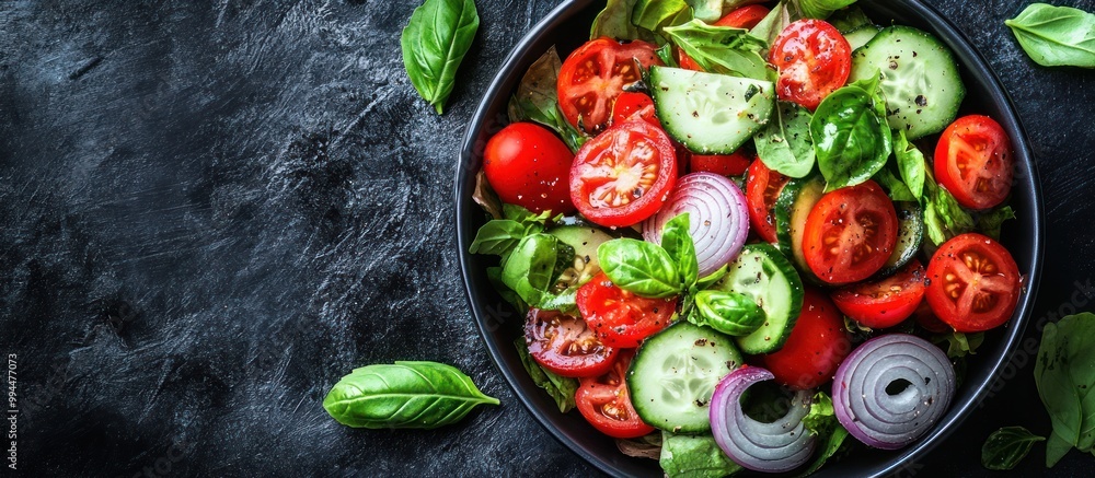 Poster Fresh Salad with Tomatoes, Cucumbers, and Basil