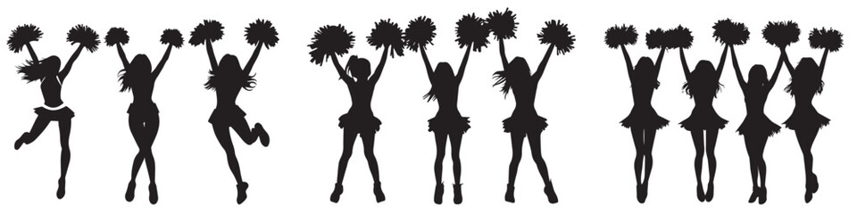 Silhouette of cheer leader performing isolated on white background