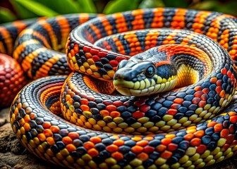 Fototapeta premium Striking King Snakes Coiled Together in Natural Habitat with Vibrant Patterns and Colors Displayed