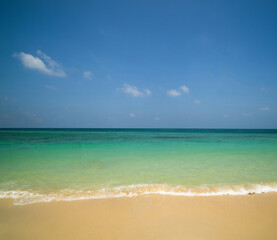 Horizon beautiful landscape summer season panorama front view holiday tropical sea beach white sand clean blue sky background calm nature ocean soft wave water travel at samae san island sun day time