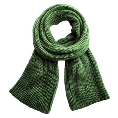 Green Scarf Knitted With Wool,. Isolated on a Transparent Background. Cutout PNG.