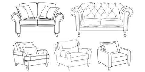 Line Icons of sofa set isolated on white background