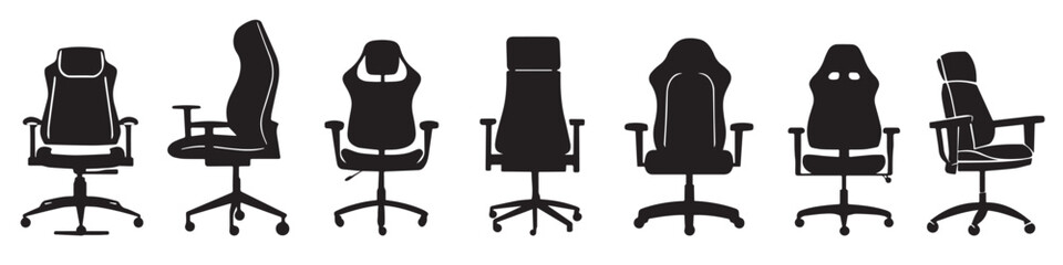Collection office chairs silhouette isolated on white background