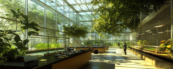 Blueprint for a climate adaptation center, showcasing research labs, simulation rooms, and public outreach areas for climate resilience education