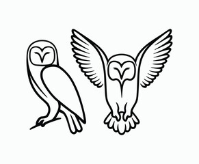 Obraz premium Owl bird silhouette editable EPS vector isolated illustration template on a white background
