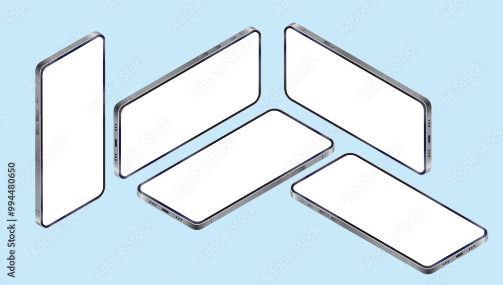 Aufkleber mobile phones in isometric view - various unbranded smartphones with white empty screen. template an