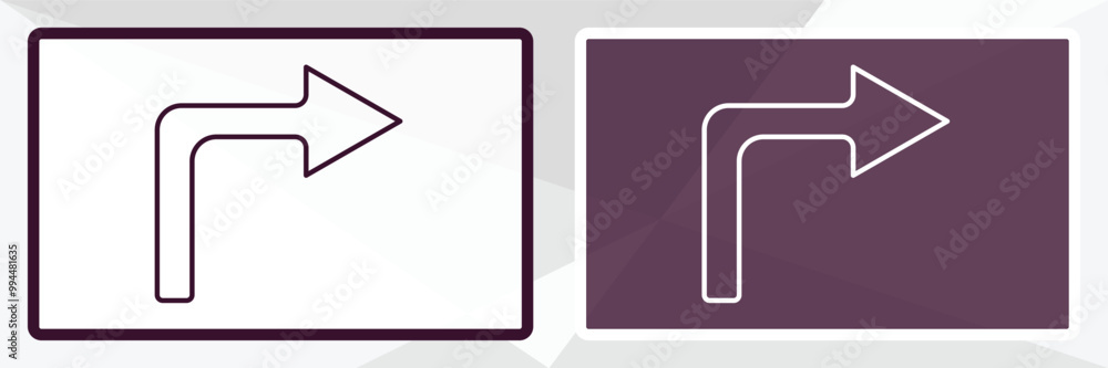 Poster turn right arrow outline icon. linear vector from user interface concept. thin line white and black 