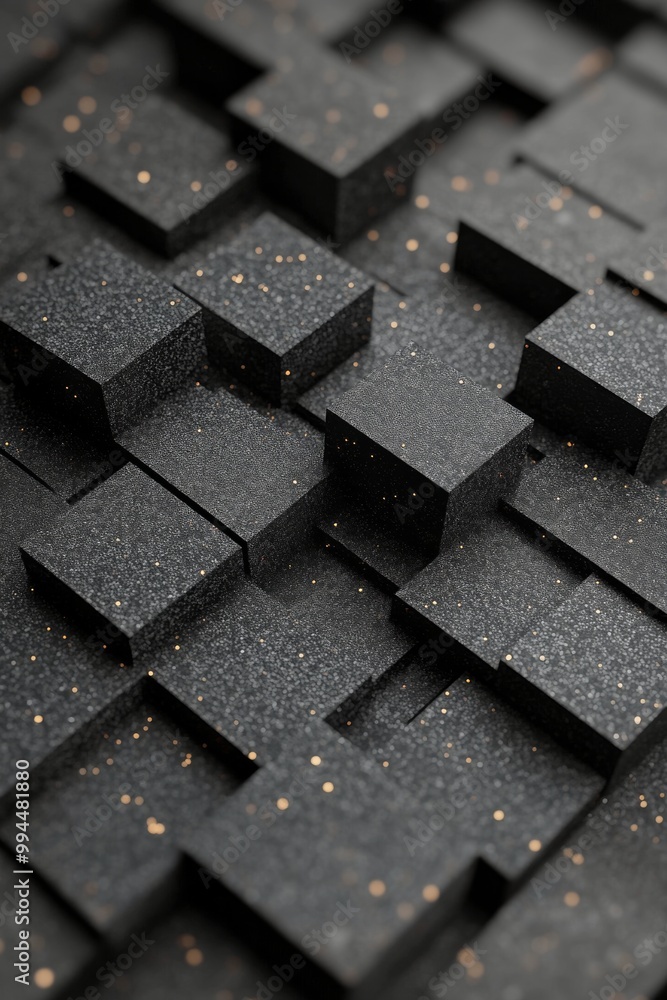 Poster textured black slate tiles arranged in a patterned layout for modern architectural design