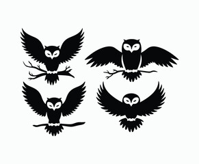 Obraz premium Owl bird silhouette editable EPS vector isolated illustration template on a white background
