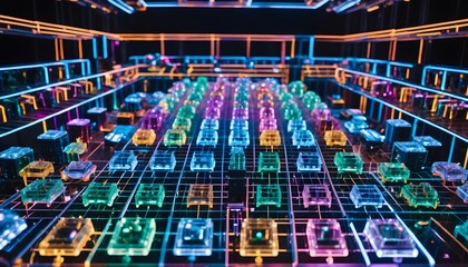 Obraz premium Futuristic Neon Visualization of Machine Learning AI Networks