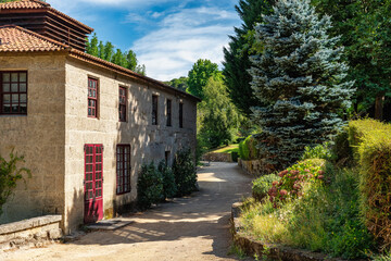 Stone houses on the riverside in the picturesque village of Allariz, Galicia.
