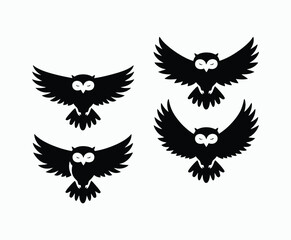 Fototapeta premium Owl bird silhouette editable EPS vector isolated illustration template on a white background