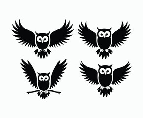 Naklejka premium Owl bird silhouette editable EPS vector isolated illustration template on a white background