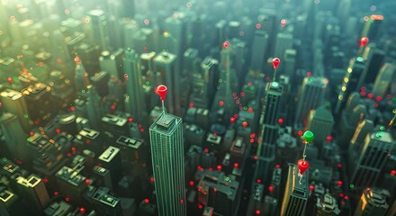 Abstract Cityscape with Buildings and Floating Pins - Powered by Adobe
