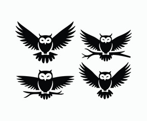 Obraz premium Owl bird silhouette editable EPS vector isolated illustration template on a white background