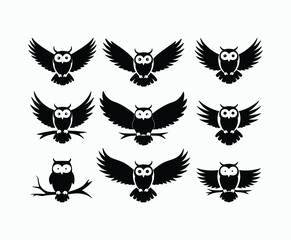 Obraz premium Owl bird silhouette editable EPS vector isolated illustration template on a white background
