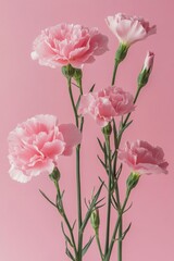 Delicate pink carnations against a soft pink background in a floral display
