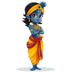 Fototapeta premium Cute Cartoon Illustration of Krishna, Hindu God