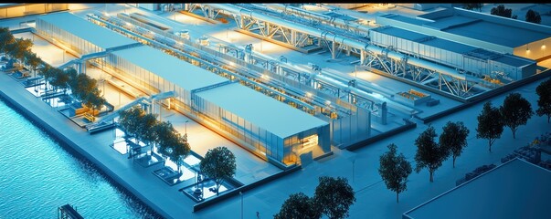 Blueprint of a large-scale desalinization and water treatment facility, designed to support drought-prone areas