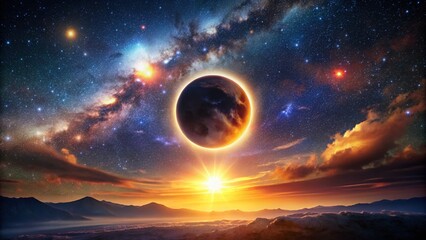 Obraz premium Stunning Eclipse Background with Celestial Phenomenon and Starry Night Sky for Creative Projects