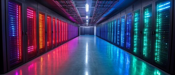 Server Room With Colorful Lights: A Glimpse Into The Digital World