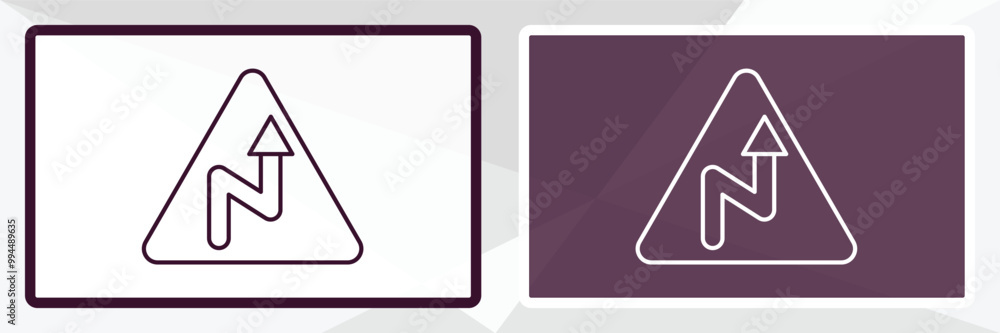 Poster right reverse bend sign outline icon. linear vector from traffic signs concept. thin line white and 