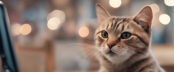 Image of a cat making a surprised face at a cell phone screen