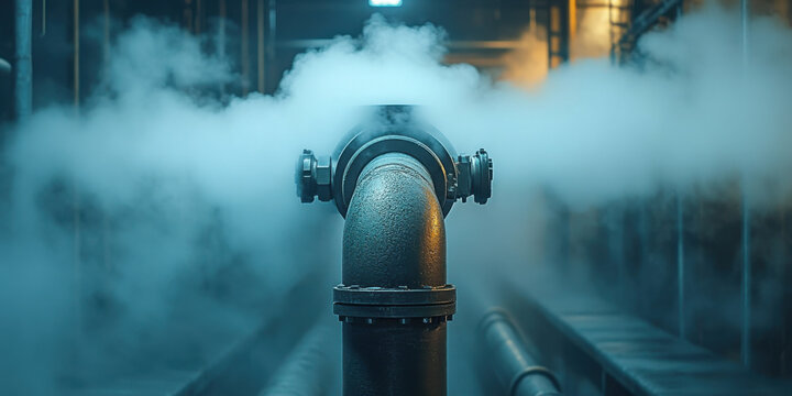 Steam Rising From a Large Metal Pipe