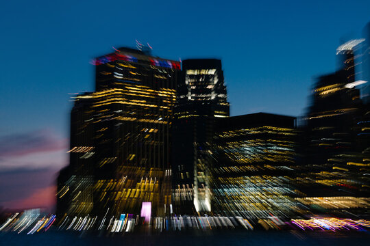 Fototapeta Abstract night lights of NYC buildings
