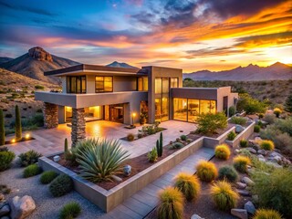 Fototapeta premium Stunning Luxury Arizona Homes with Desert Views, Modern Architecture, and Exquisite Outdoor Spaces