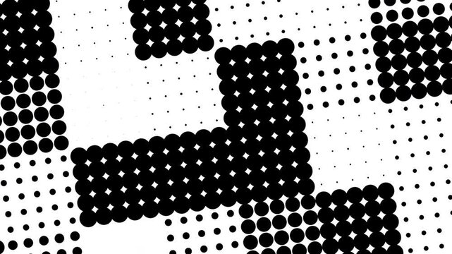 Abstract black and white dot pattern formed in a grid-like design, with overlapping dots adding intricacy. Limited context makes it hard to decipher its significance or purpose
