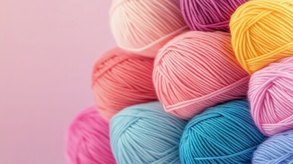 Colorful skeins of yarn stacked together in vibrant shades for crafting projects during daylight