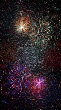 fireworks in the night sky. Vertical design in 9:16 ratio. Smartphone and social media