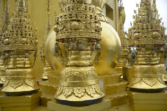 Ornate Golden Hti in Mount Popa Pagoda, Myanmar