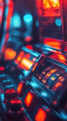 A blurred background of casino slot machines with colorful lights and neon signs, representing the excitement of gaming in a casino environment