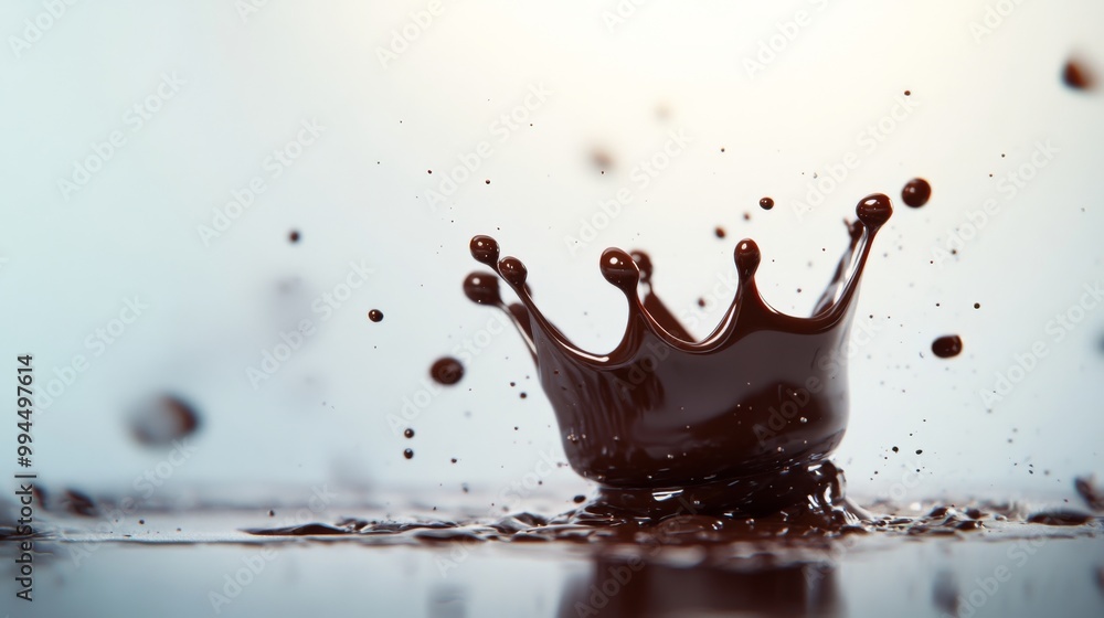 Poster chocolate splash creating a crown shape on a smooth surface in a softly lit environment