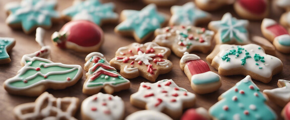 Image of cute cookies and other Christmas ornaments lined up