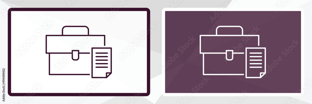 Poster briefcase and document outline icon. linear vector from tools concept. thin line white and black bri