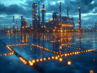 Naklejka premium Industrial Complex at Night: A Modern Architectural Masterpiece