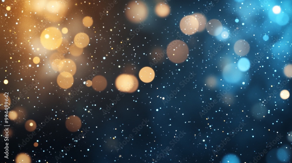 Poster colorful bokeh effect creating an abstract background with blue and orange hues during nighttime