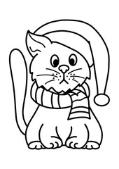 Cat in a hat and scarf for coloring book