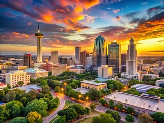 Stunning San Antonio Future Skyline with Modern Architecture and Vibrant Cityscape at Sunset