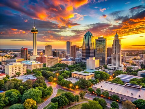 Stunning San Antonio Future Skyline with Modern Architecture and Vibrant Cityscape at Sunset