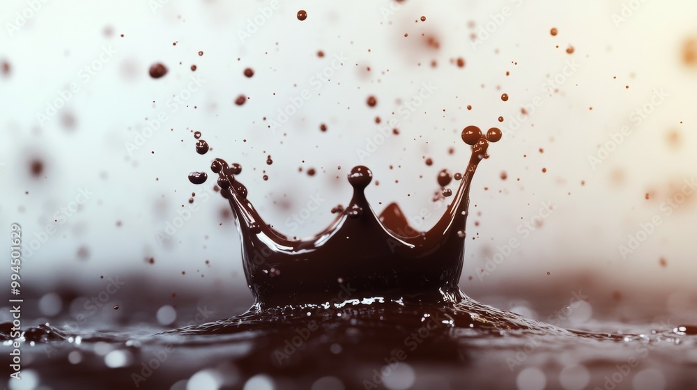 Poster chocolate splash creating a crown shape on a smooth surface in a softly lit environment