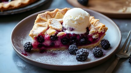 Blackberry pie with vanilla ice cream
