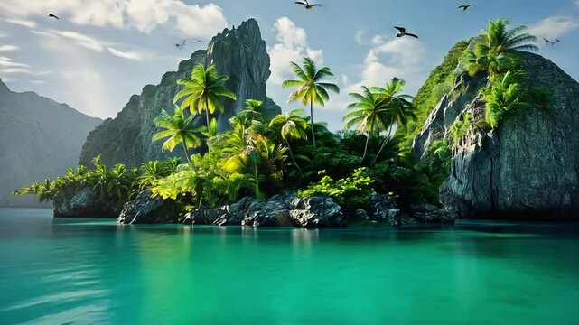 Tropical island paradise captured in stunning aerial flyover video