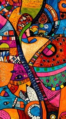 Classical Madhubani Painting Art, Abstract Image, Texture, Pattern Background, Wallpaper, Cover and Screen for Smartphone, PC, Laptop, 9:16 and 16:9 Aspect Ratio